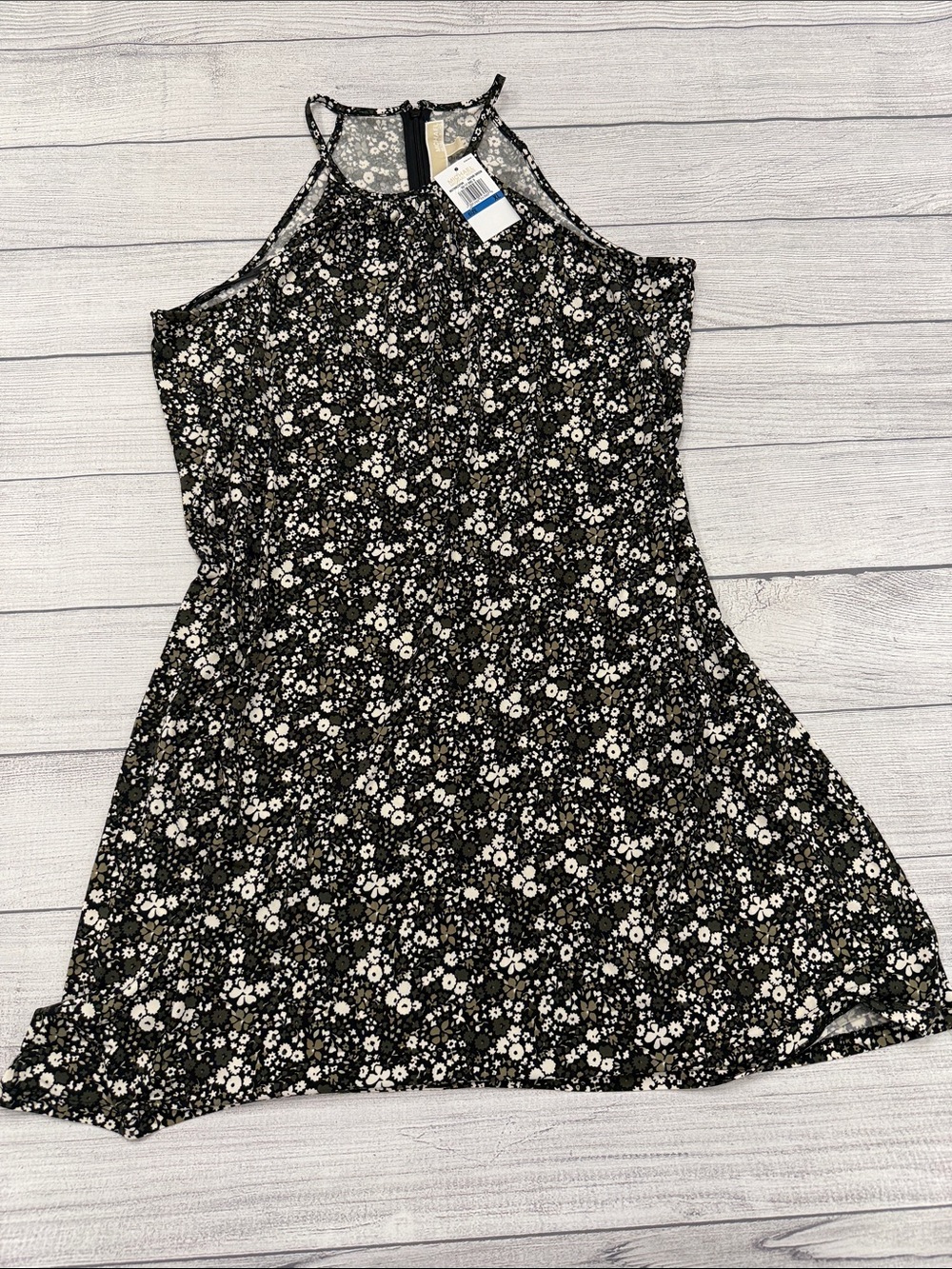 NWT Michael Kors Floral Tiered Halter Dress Safari Green XL - Picture 1 of 4